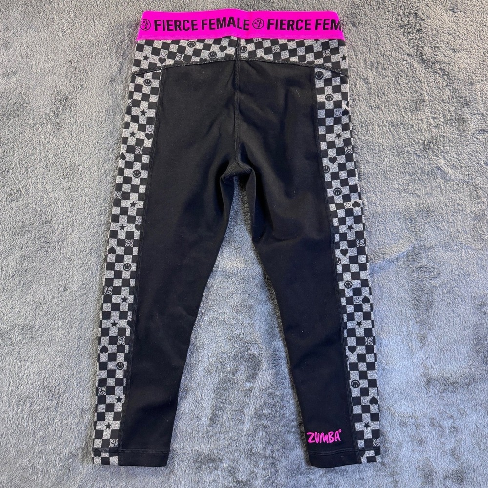 Zumba Wear Fierce Female Checkered Leggings Black Pink V-Waist Medium - Picture 7 of 7
